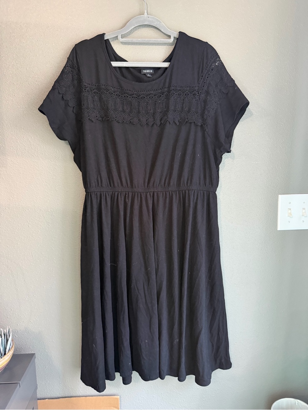 torrid Black Crochet Yoke Short Sleeve Midi Dress